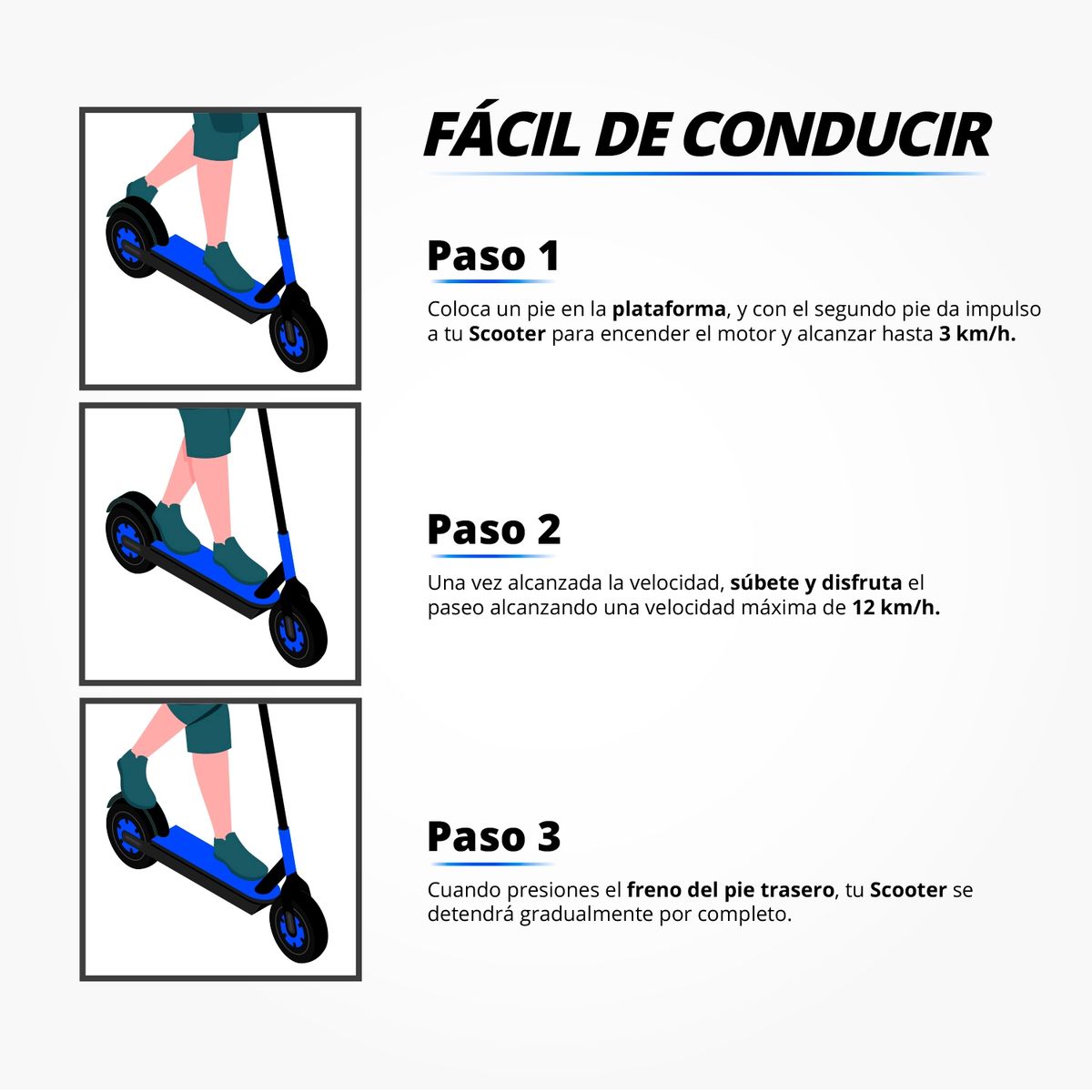 GO FUN - Scooter Eléctrico Con Bocina Faro Y Altura Ajustable