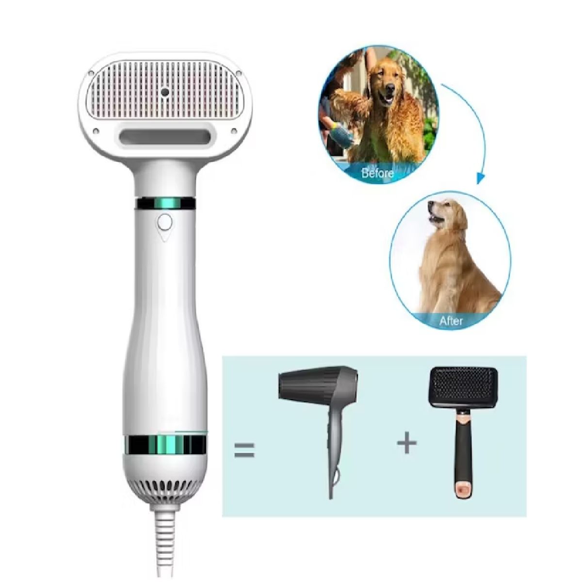 UNIVERSAL - Cepillo secador 2 en 1 para mascotas