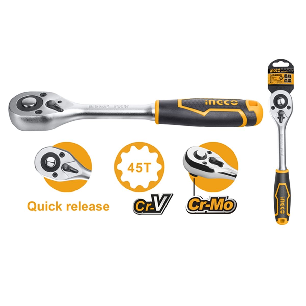 INGCO - Llave Chicharra Cuadrante 3-8 Pulgadas Ingco Hrth0838