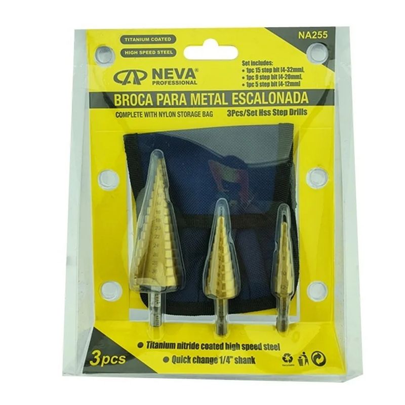 GENERICO - Juego Set De 3 Broca Escalonada 4-32 4-20 4-12 Mm Neva