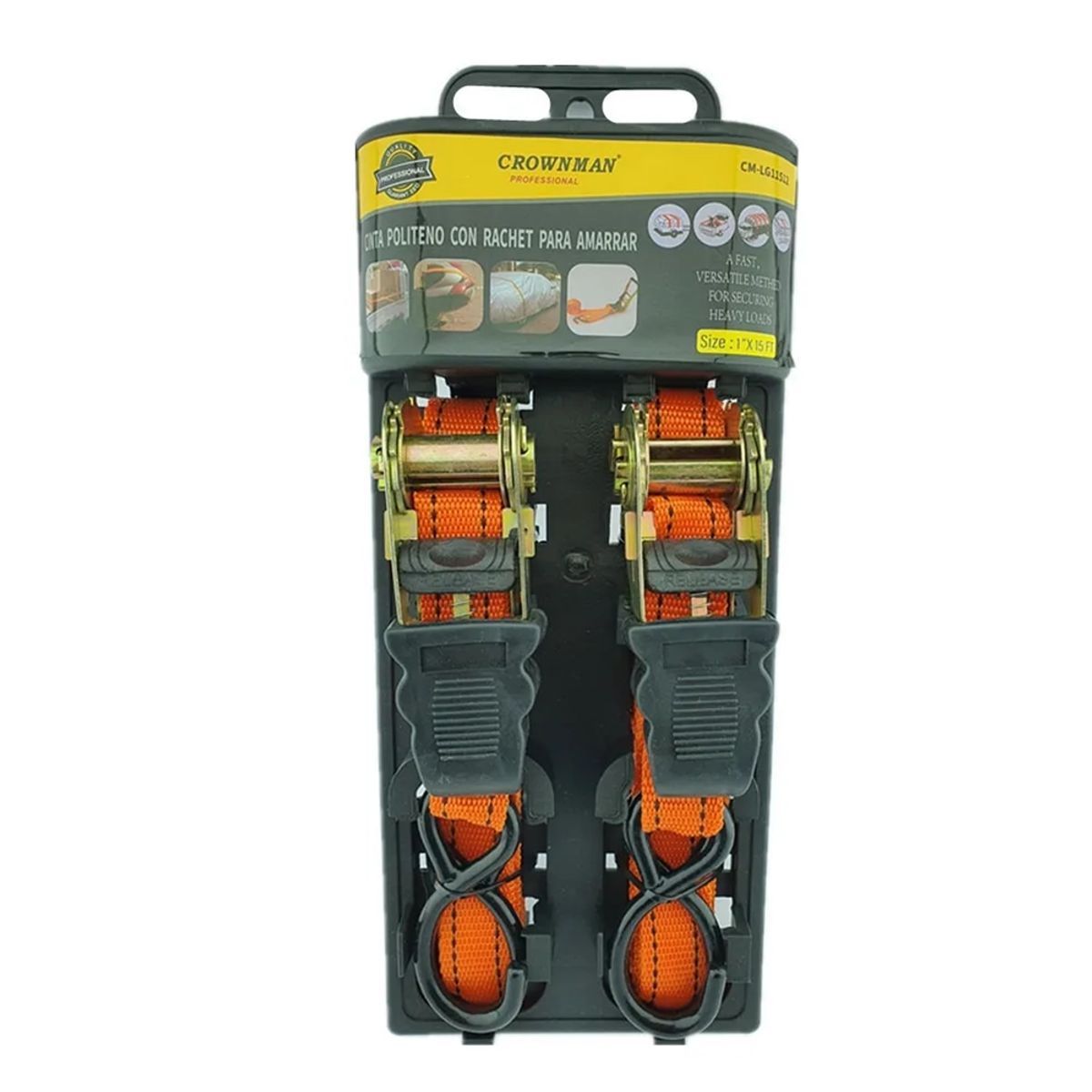 GENERICO - Juego 2 Eslinga Cinta Amarre Con Ratchet 1pulgx15ft Crownman
