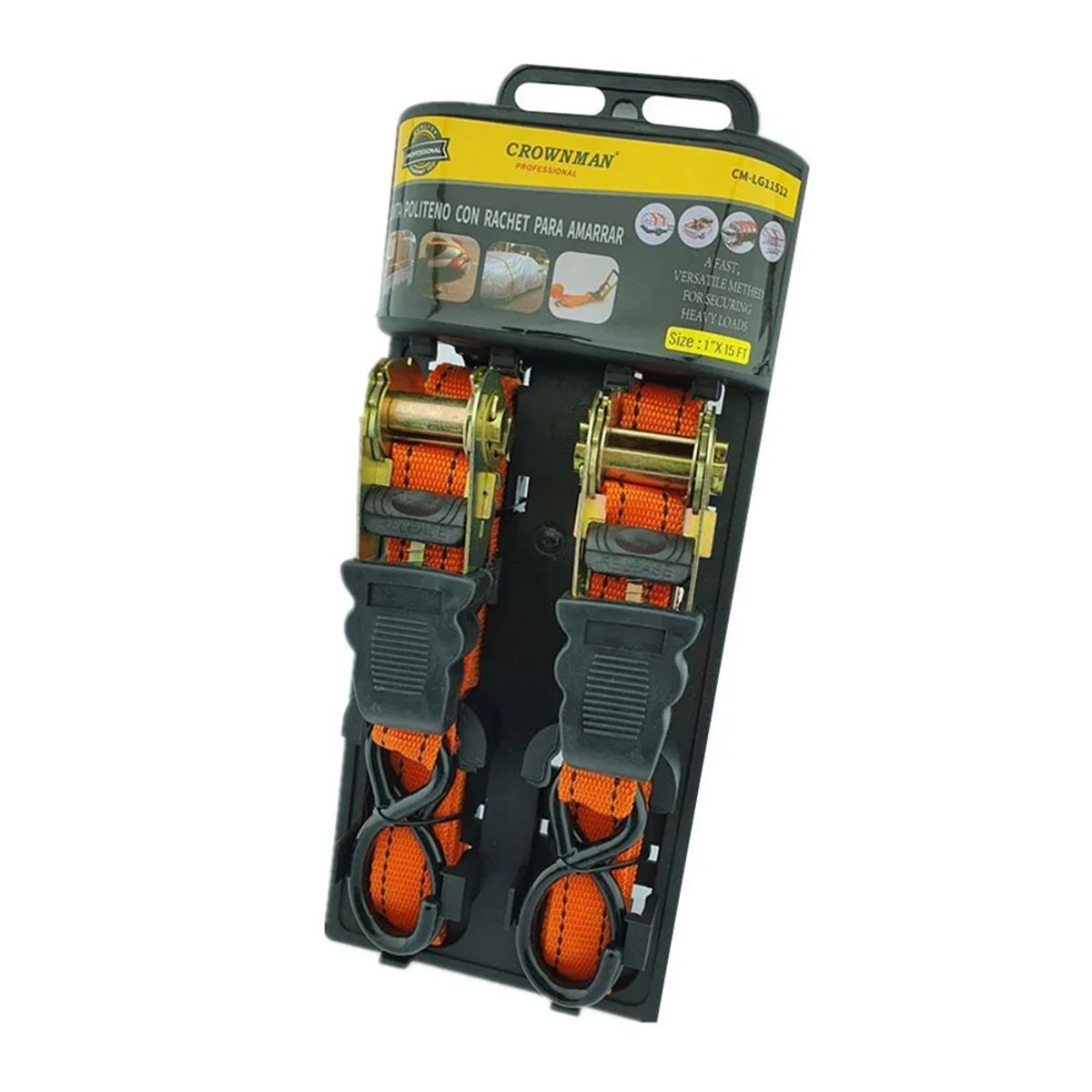 GENERICO - Juego 2 Eslinga Cinta Amarre Con Ratchet 1pulgx15ft Crownman