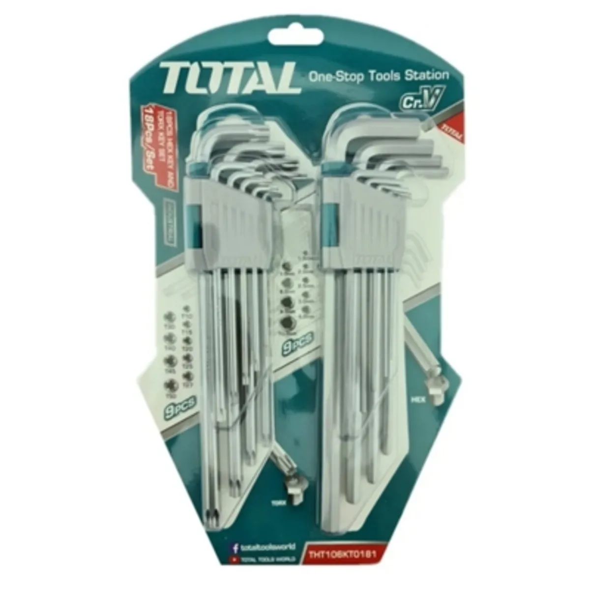 TOTAL TOOLS - Kit Juego De Llaves Allen Hexagonal Estrella 18 Pcs