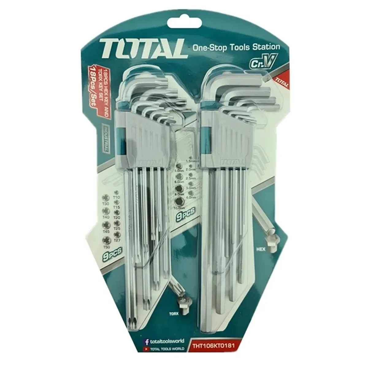 TOTAL TOOLS - Kit Juego De Llaves Allen Hexagonal Estrella 18 Pcs