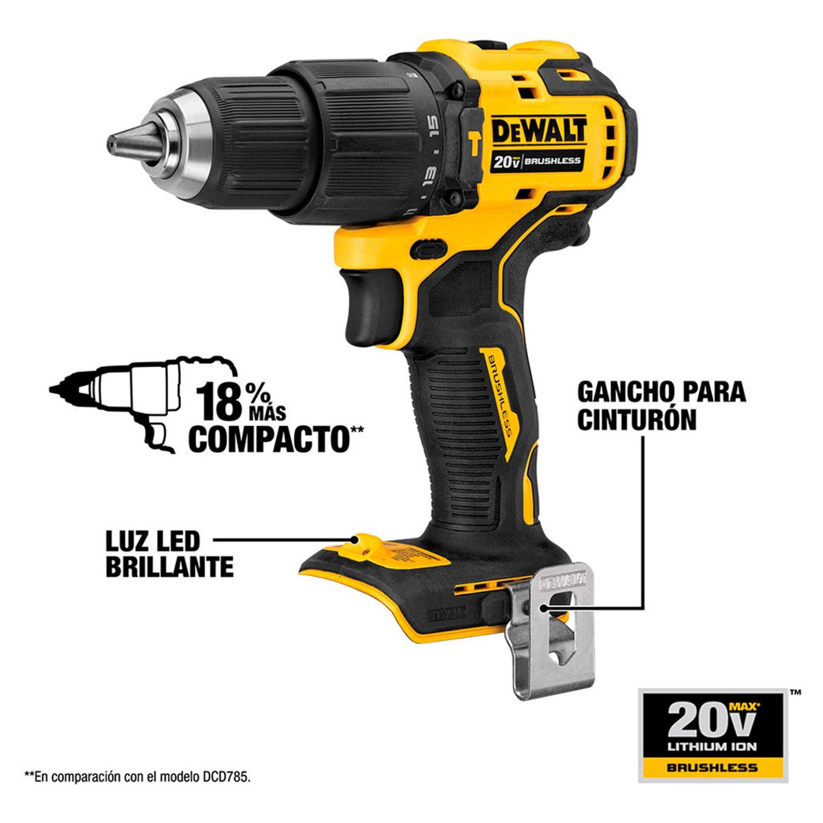DEWALT - Taladro Percutor Atomic 1/2' 20v + 2 Bat Dewalt Dcd709d2-b2.