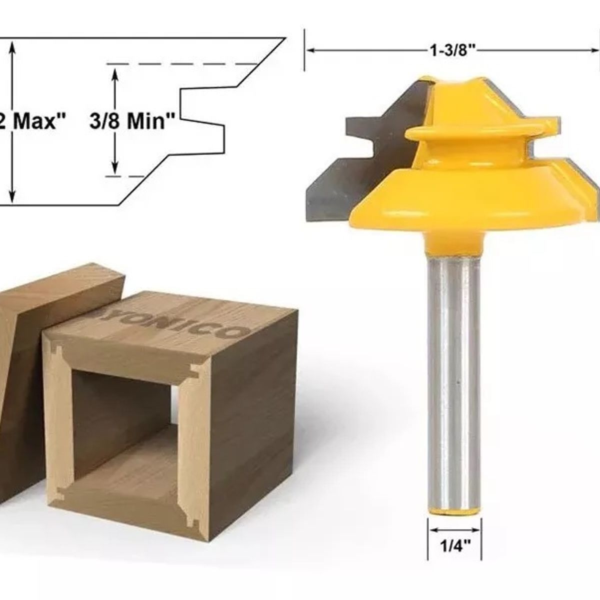 GENERICO - Fresa Madera Ensamble Cajón Machimbrado Vástago ¼ 45° ½
