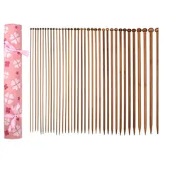 GENERICO - Set 36 Palillos De Tejer Madera + Funda Rosada
