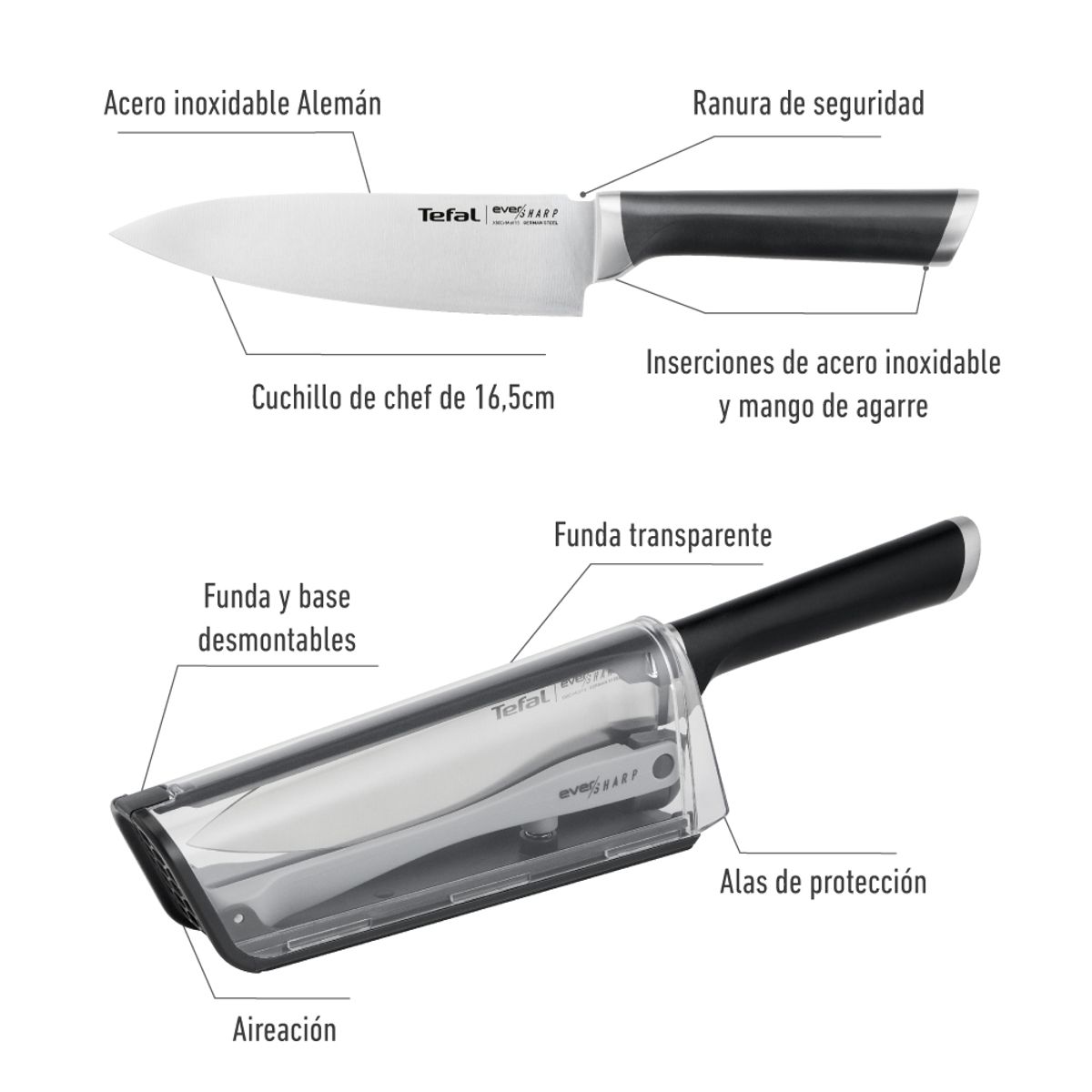 TEFAL - Eversharp Cuchillo con Afilador