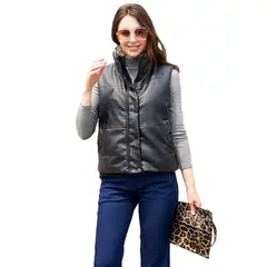 BLWOENS - Chaleco cazadora Acolchado PU para Mujer - Negro