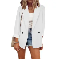 BLWOENS - Chaqueta delgada abrigo casual para mujeres- Blanco