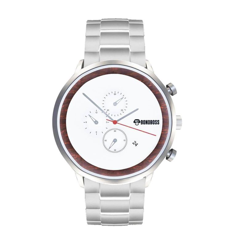 BONOBOSS - Reloj Cronógrafo Puntero Rojo de Acero Futrono