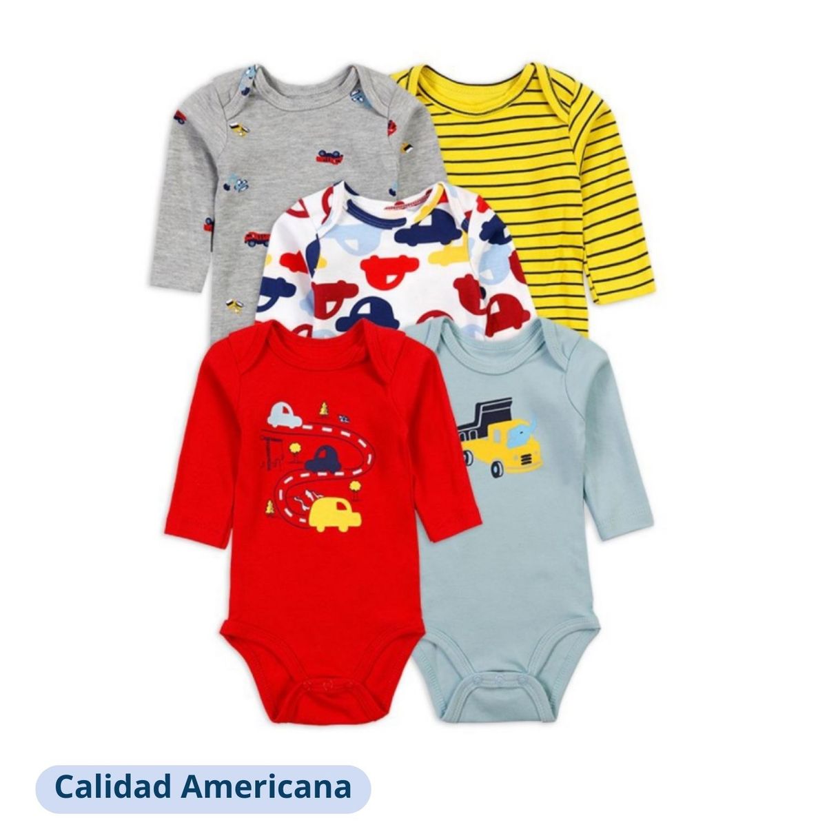 TEDMIMAK - Pack 5 Body Bebe Niño Tedmimak Algodón Manga Larga Surtido