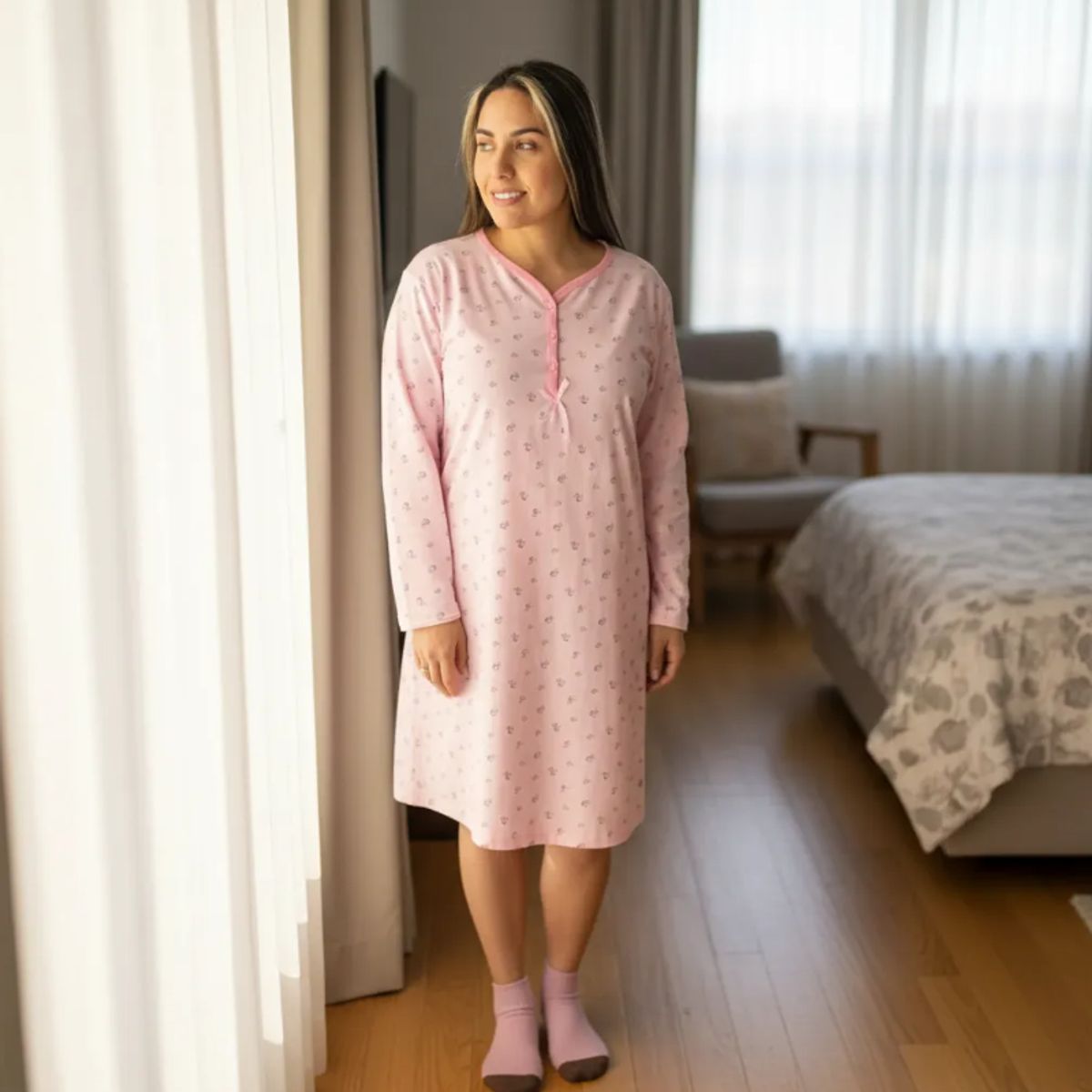 AGW - Pack 3 Camisas De Dormir Mujer Manga Larga Algodon