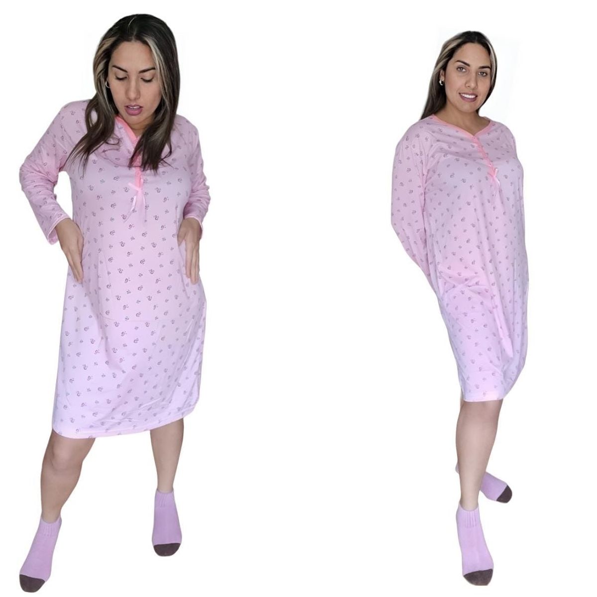 AGW - Pack 3 Camisas De Dormir Mujer Manga Larga Algodon