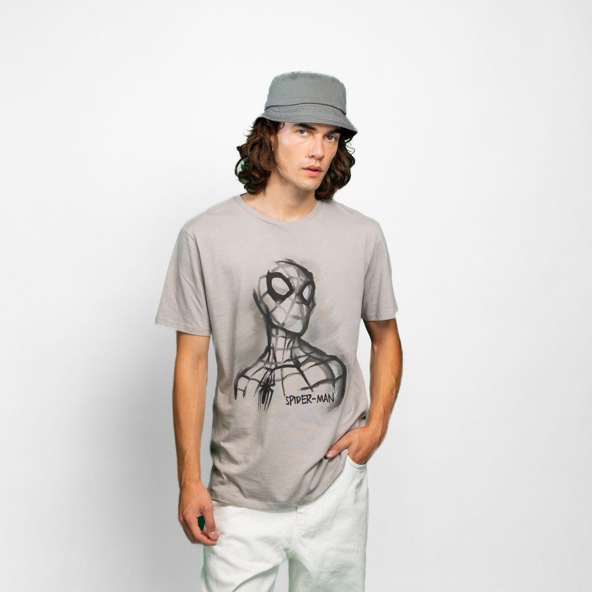MARVEL - Polera Hombre YOU Marvel Dibujo Gris