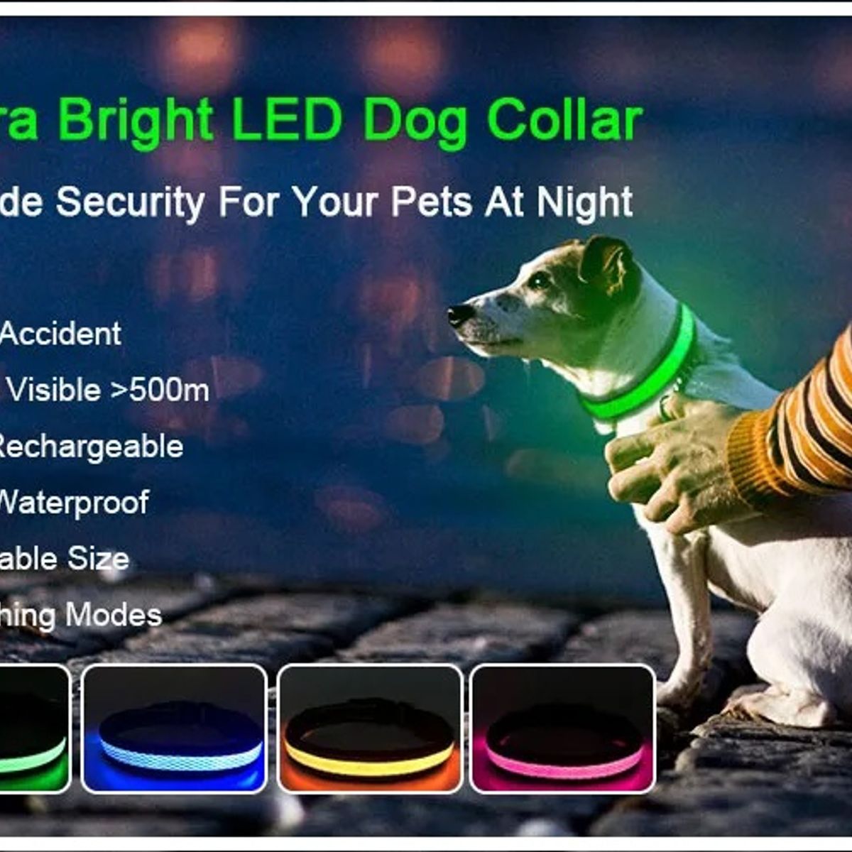 GENERICO - Collar Luz LED 3 modos Luz carga USB  Perros Gatos Talla S 250mAh 6 Horas de Uso 40cm