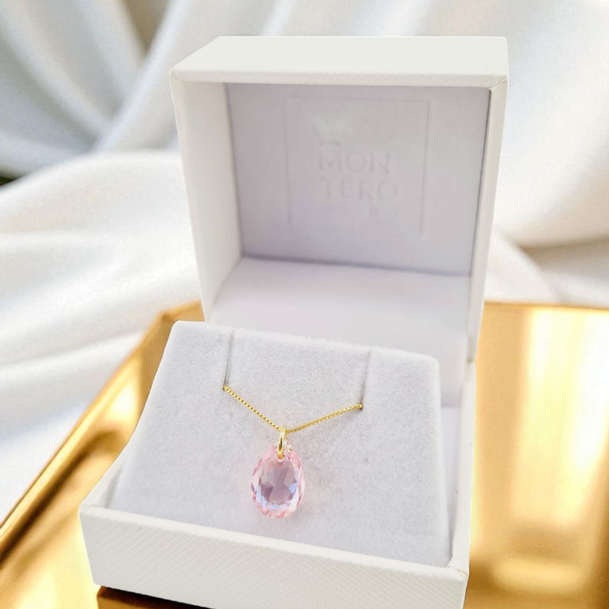 JOYAS MONTERO - Collar Gota de Luz Gold 24K creado con cristales de Swarovski® Light Rose