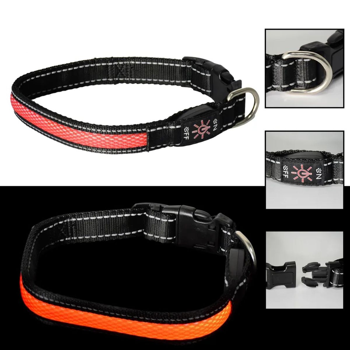 GENERICO - Collar Luz LED 3 modos Luz carga USB  Perros Gatos Talla S 6 Horas uso 250mAh 40cm largo