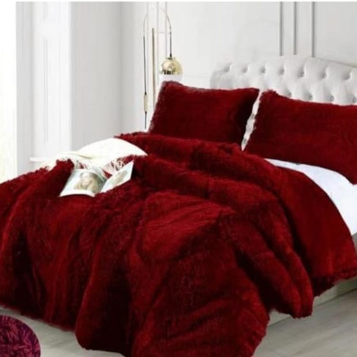 GENERICO - Cubrecama de Invierno Peludo con Chiporro 1.5 P Burdeos