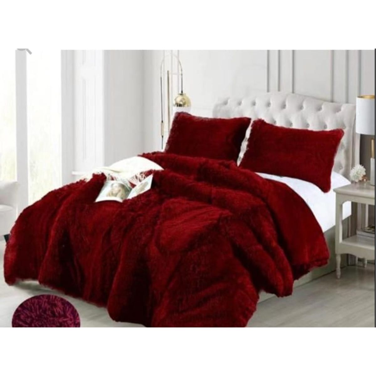 GENERICO - Cubrecama de Invierno Peludo con Chiporro 1.5 P Burdeos