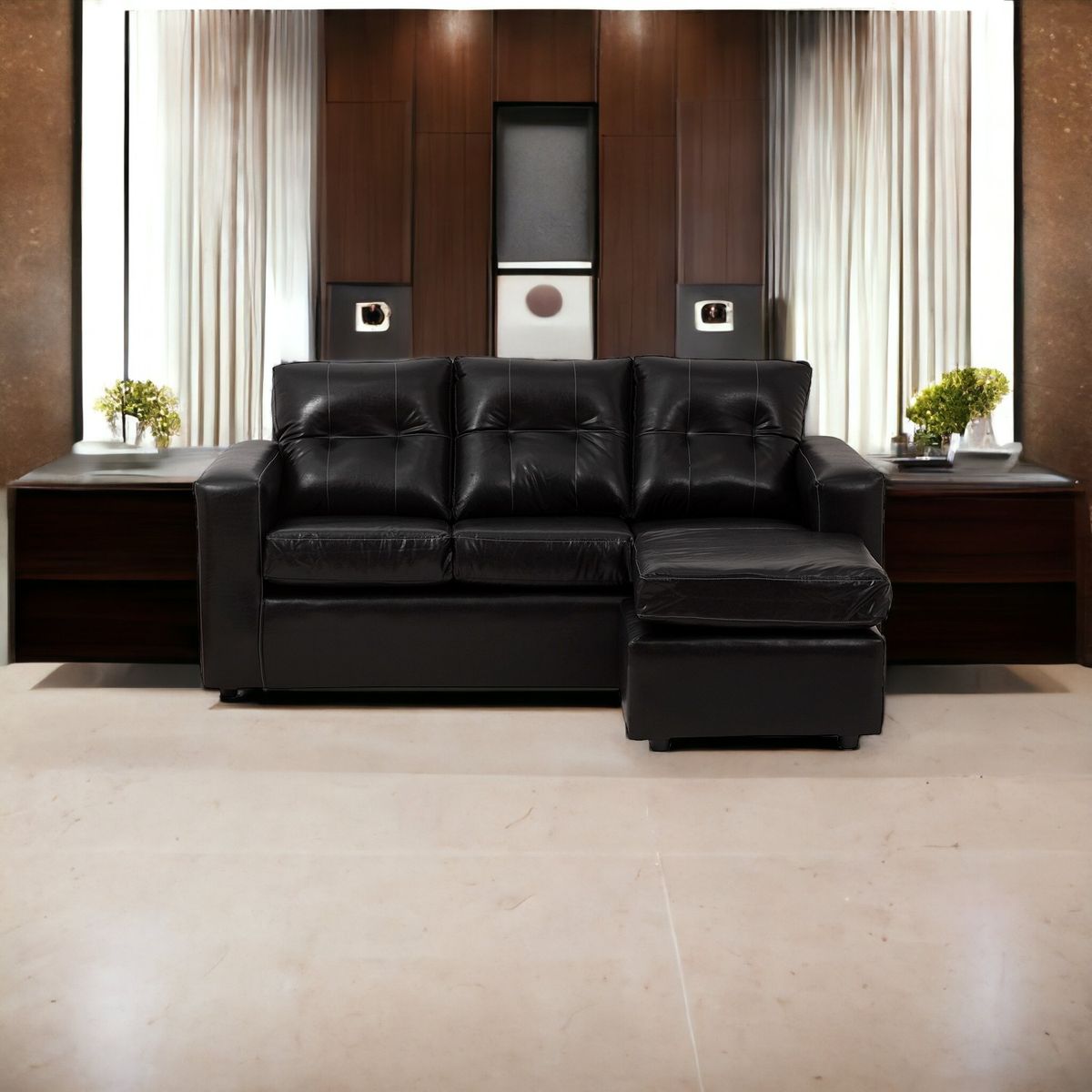 MUEBLES AMERICA - Seccional Emilia Cuero Sintético Negro