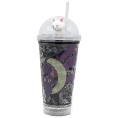 GENERICO - Vaso Con Bombilla Diseño Luna Blanca Artemis Con Glitter y Luces Led