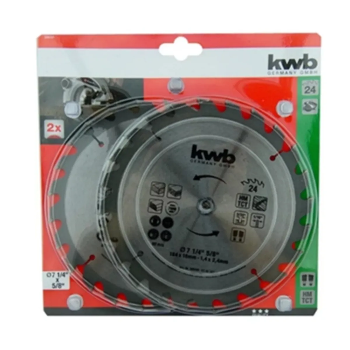 KWB - Pack 2 Hoja Disco Sierra Circular 7 1/4 24 Dientes Kwb 586191