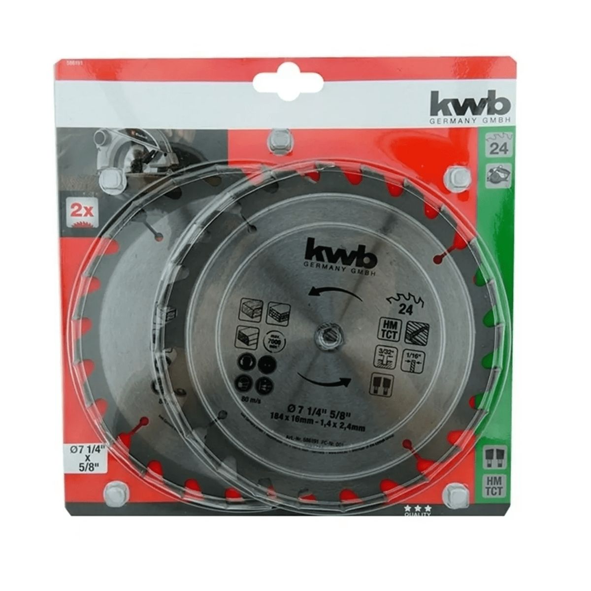 KWB - Pack 2 Hoja Disco Sierra Circular 7 1/4 24 Dientes Kwb 586191