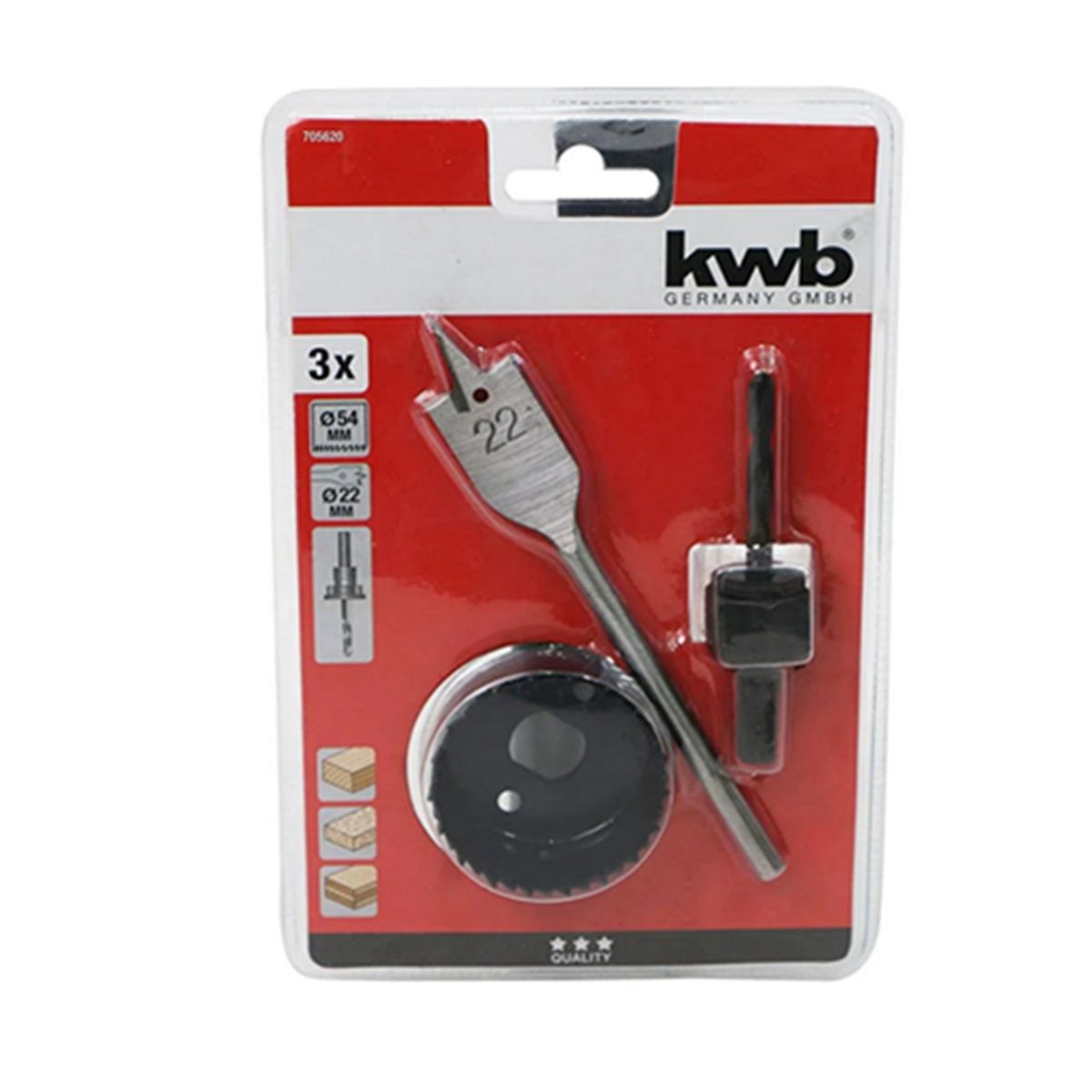 KWB - Kit Broca Sierra Copa Chapa Instalación Cerradura 3 Pcs Kwb