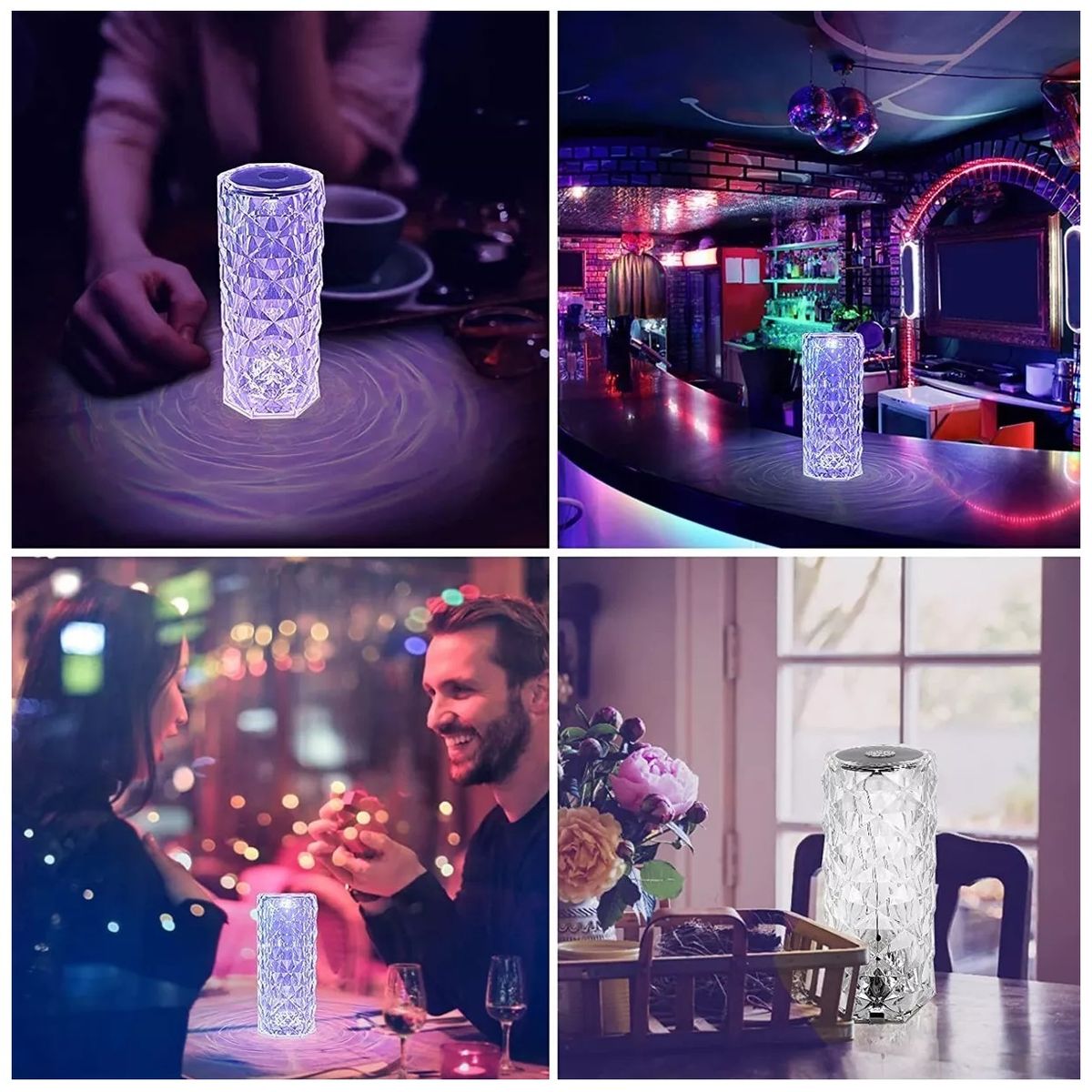 GENERICO - Lámpara De Mesa efecto Cristal Regulable 16 Colores Rgb