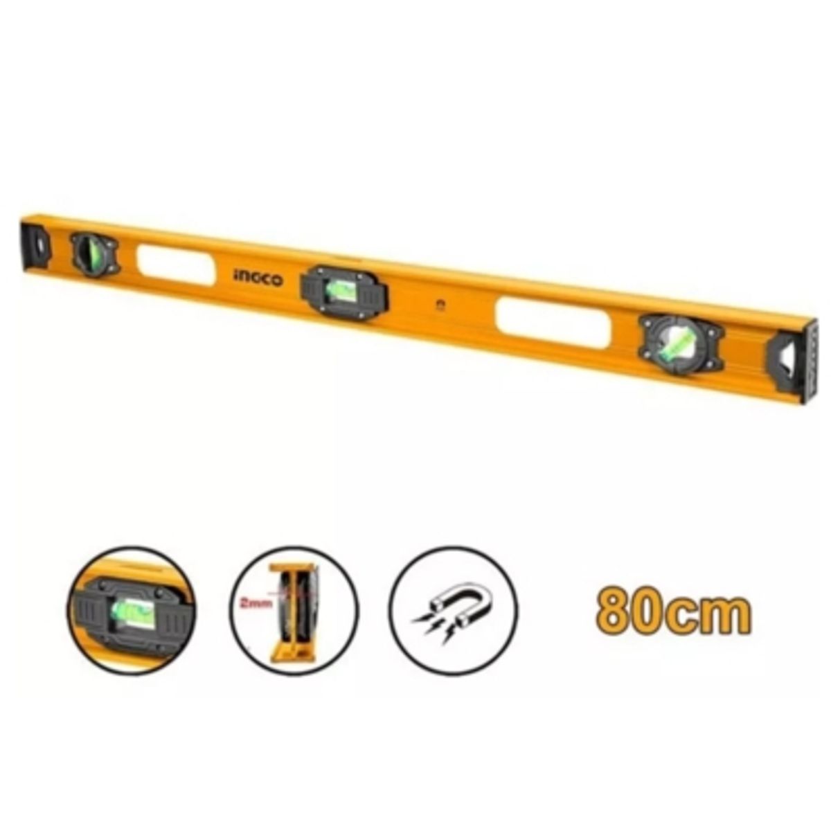 INGCO - Nivel Aluminio Con Iman 3 Burbujas 80cm