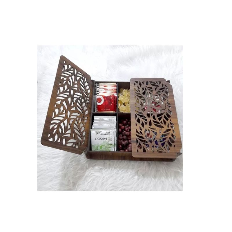 GENERICO - Caja De Madera De 6 Divisiones Para Te Y Cafe Con Tapa