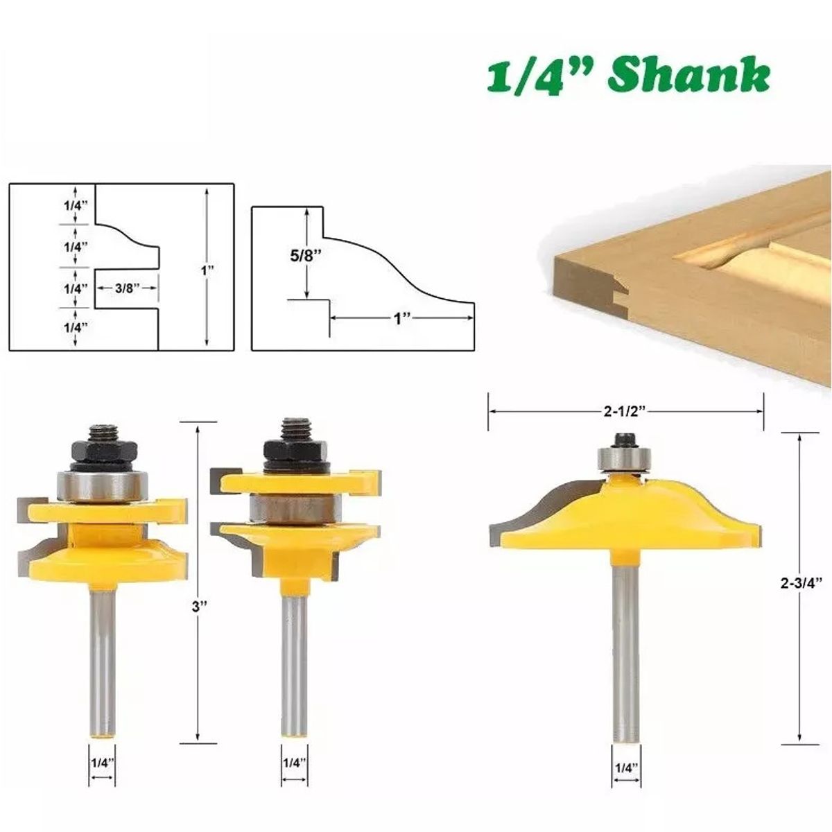 GENERICO - Fresa Madera Puerta Vástago De ¼  Tupi 3pcs Tipo Cara Liza…