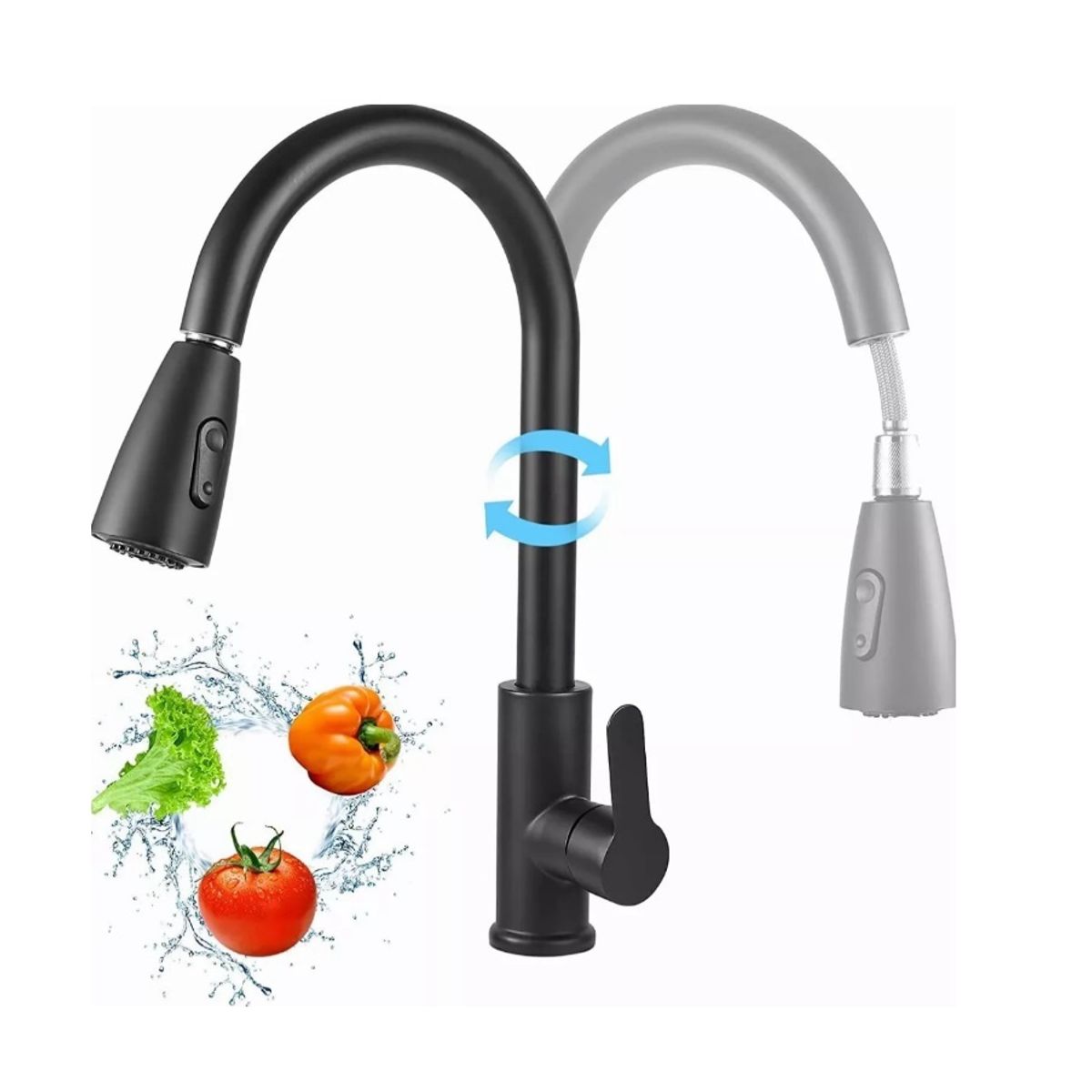 GENERICO - Llave Monomando Lavaplatos Extraíble Negra Flexible