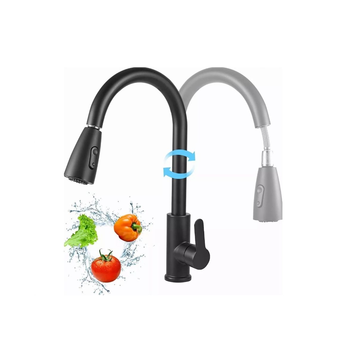 GENERICO - Llave Monomando Lavaplatos Extraíble Negra Flexible