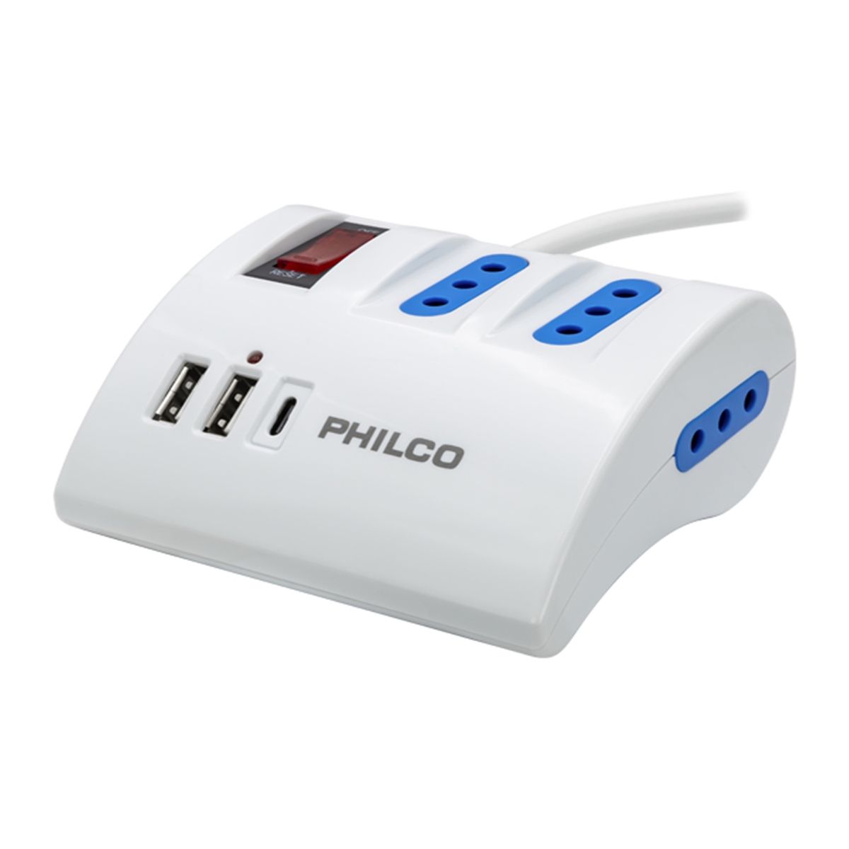 PHILCO - Alargador Extension Philco 3 POS 2 USB 1 Tipo C Blanco