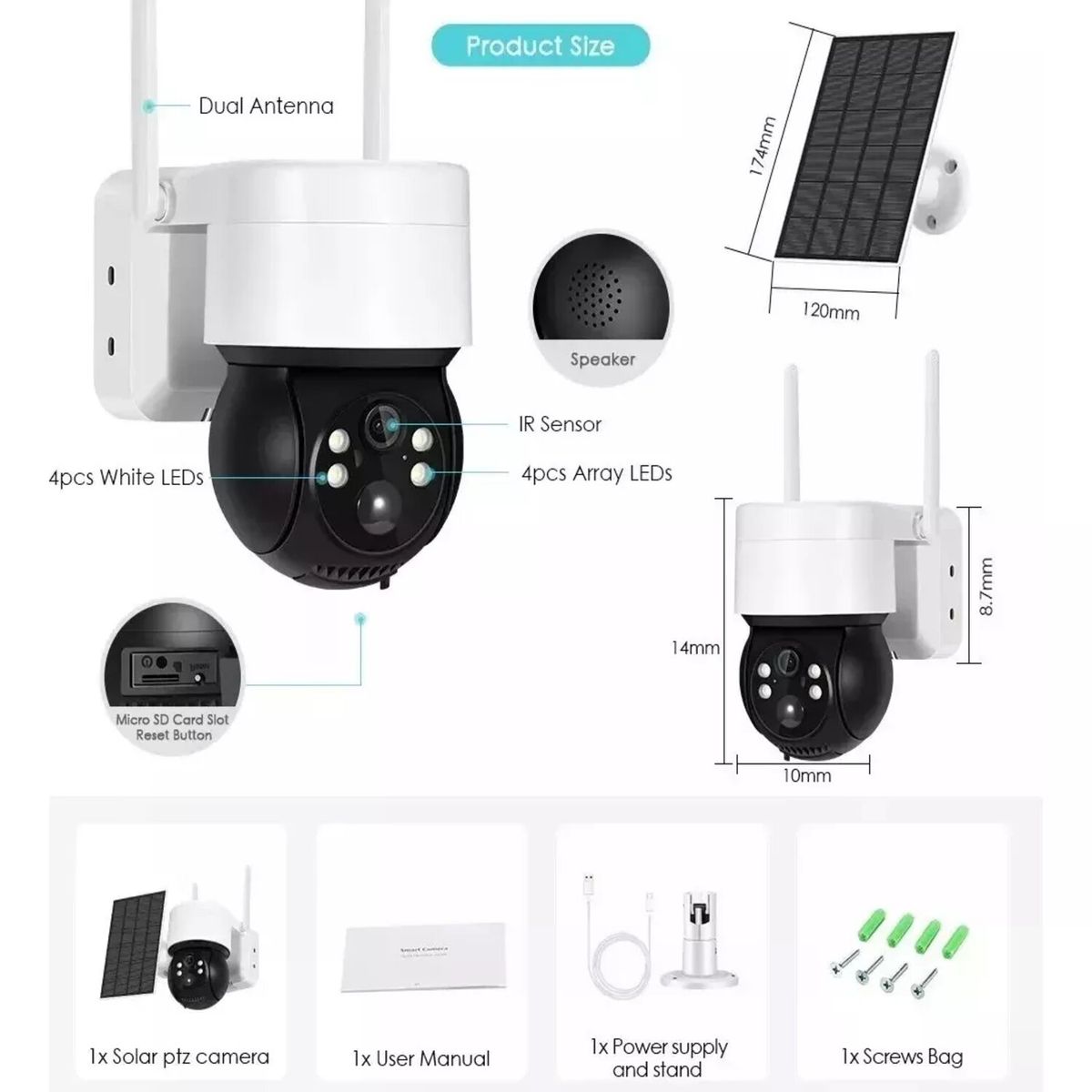 GENERICO - Camara solar 5G de Seguridad  Ip  Exterior 1080p Hd Wifi Solar 3mp