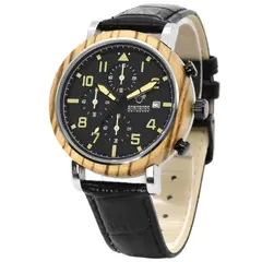 BONOBOSS - Reloj Cronógrafo de Madera y Cuero Pichilemu Zebrano Chrono