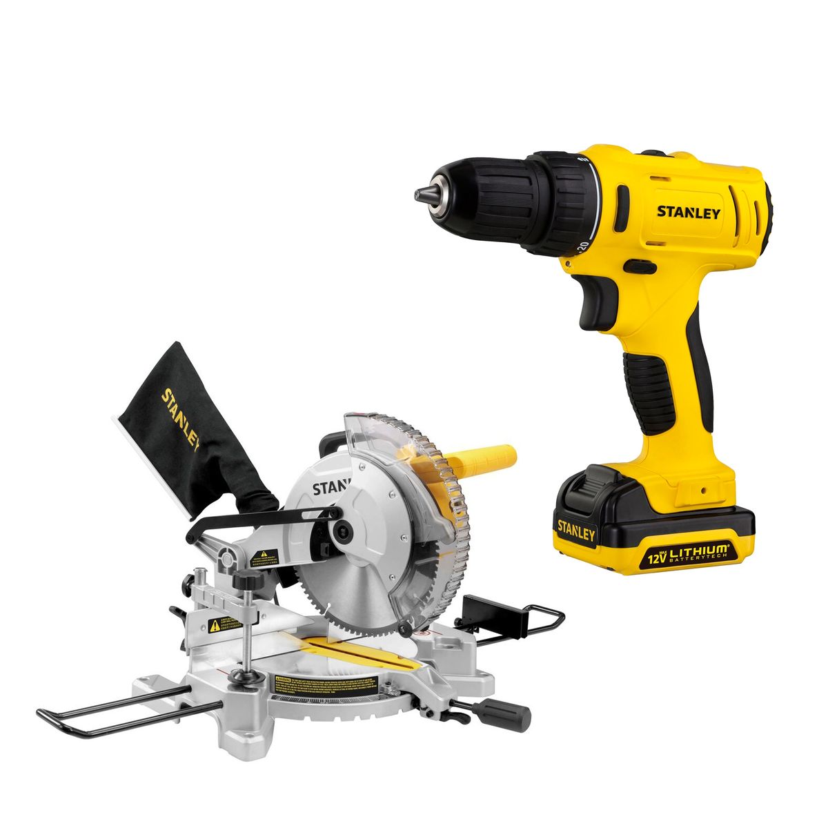 STANLEY - Kit Sierra Ingleteadora 1650W + Taladro 12V + Acces STANLEY