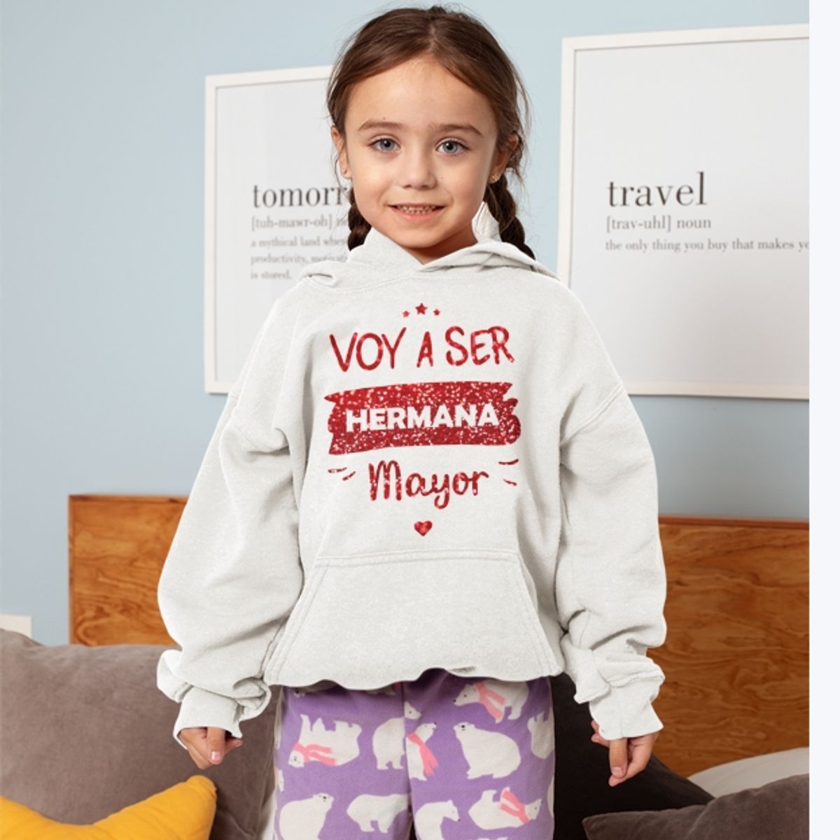 GENERICO - Polerón Niña voy a Ser Hermana Mayor Brillante  Estampado