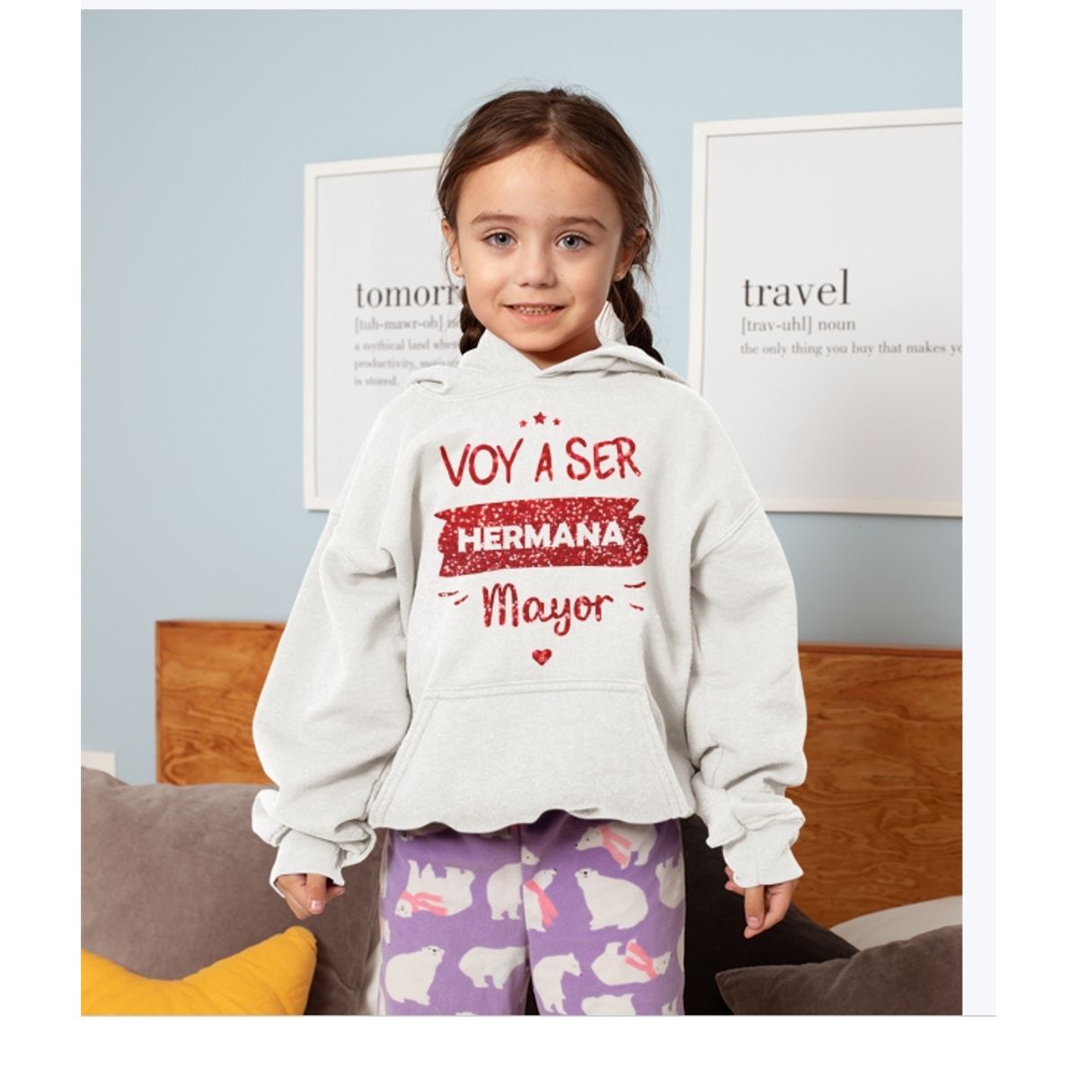 GENERICO - Polerón Niña voy a Ser Hermana Mayor Brillante  Estampado