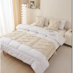 TODOHOGAR SANTIAGO DE CHILE - Set de piecera de algodón con 2 cojines beige rombo