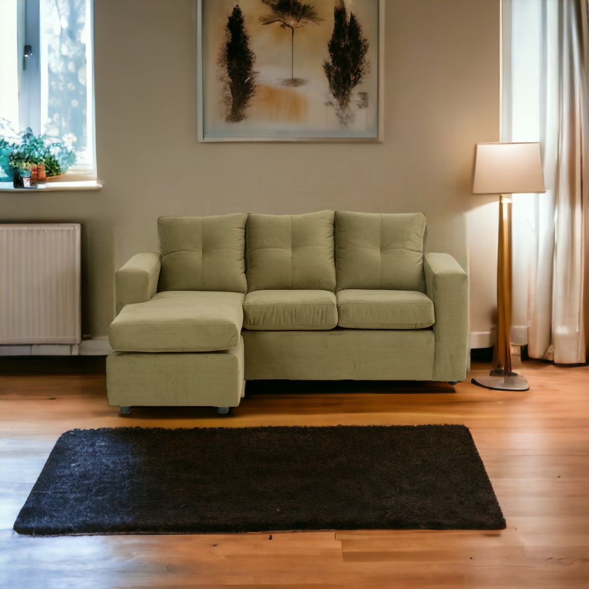 MUEBLES AMERICA - Seccional Emilia Tela Felpa Verde Musgo