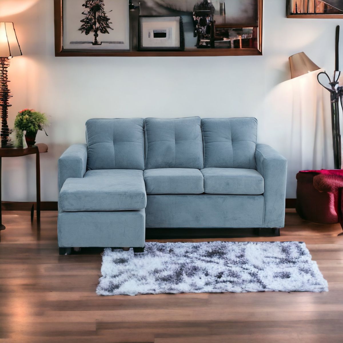 MUEBLES AMERICA - Seccional Emilia Tela Felpa Azul Petróleo