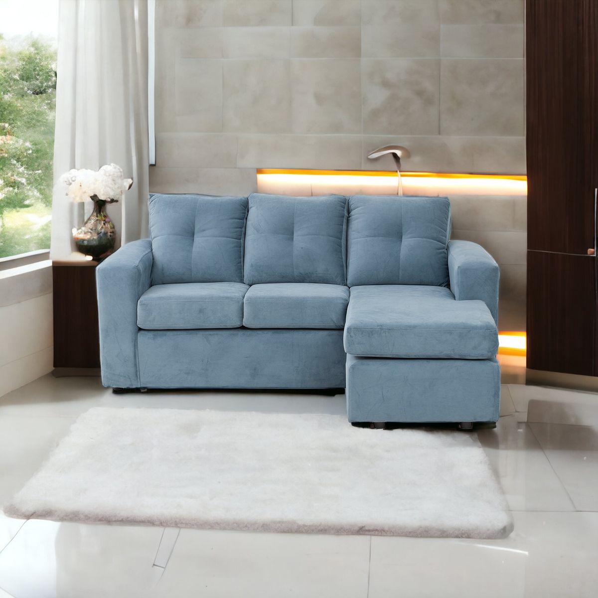 MUEBLES AMERICA - Seccional Emilia Tela Felpa Azul Petróleo