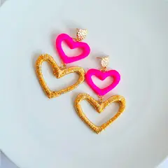 MALAIKA MARKET - AROS MUJER CORAZON COLGANTE - VISCOSA Y LUREX CON ACERO QUIRÚRGICO