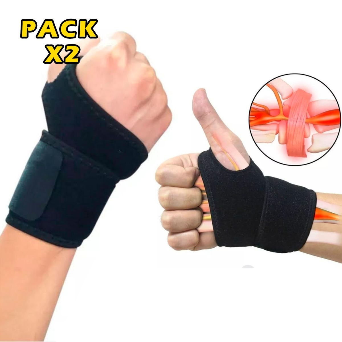 GENERICO - Pack X2 Venda Muñequera Elastica Ortopedica Tunel Carpiano