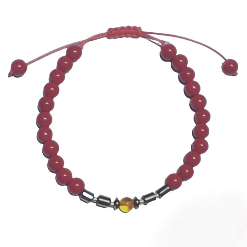 CORAZÓN DE ÁMBAR - Pulsera Protección de Jade Rojo Hematita y Ámbar Báltico ajustable