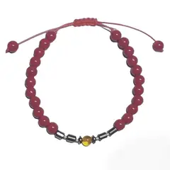 CORAZÓN DE ÁMBAR - Pulsera Protección de Jade Rojo Hematita y Ámbar Báltico ajustable