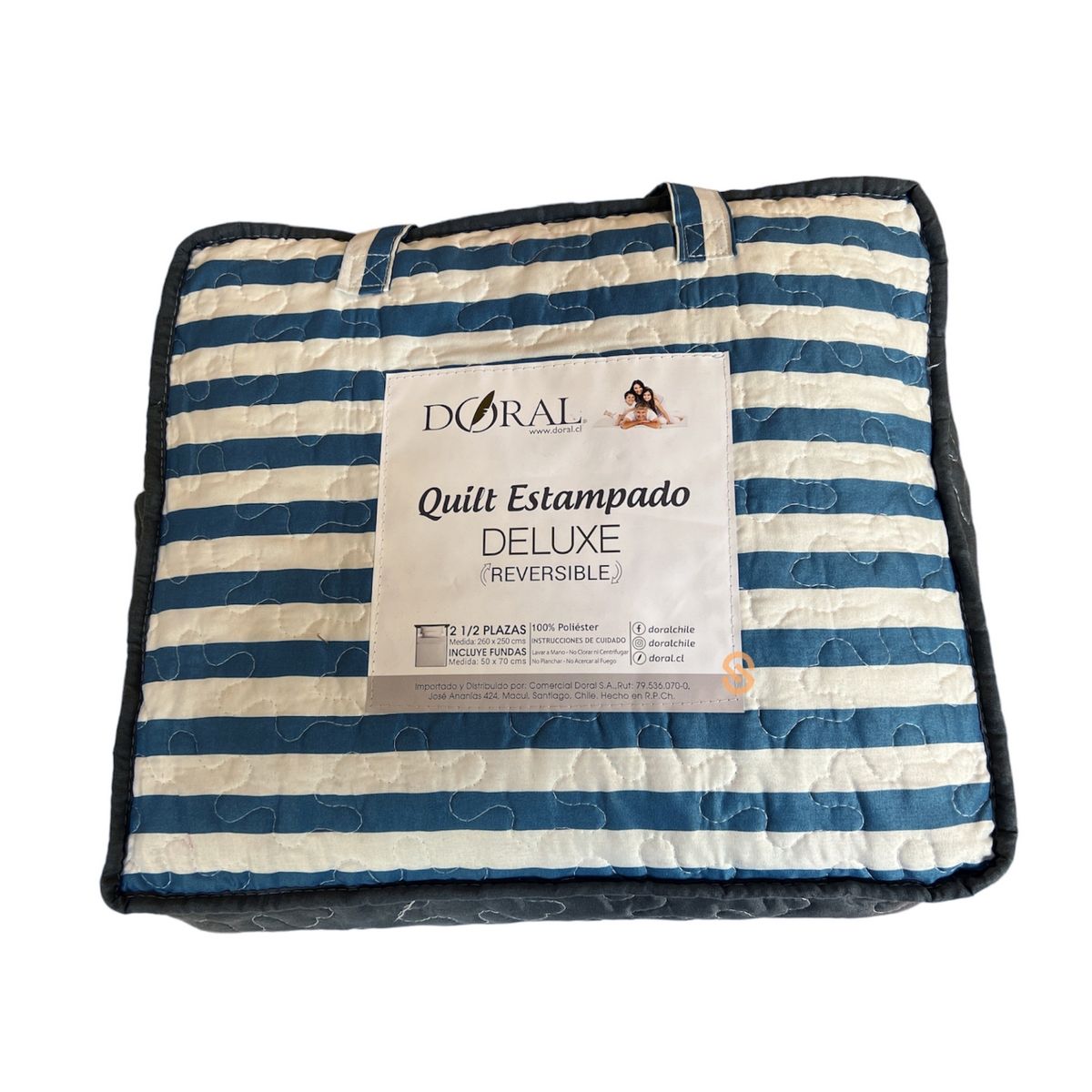 DORAL - Quilt Estampado Blanco Con Azul Deluxe King - Shopyclick